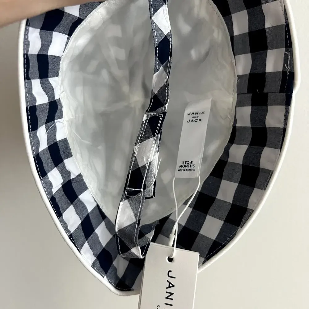 NEW Janie & Jack Navy Gingham Check‎ Print hat size 3 to 6 months